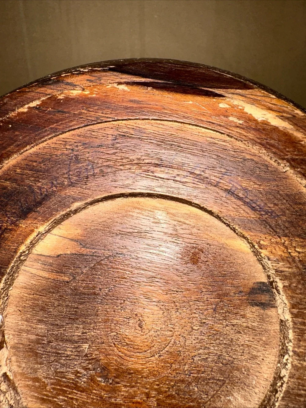 Hand-Finished Brown Wooden Serving Bowl - Classic Dining Accent signed